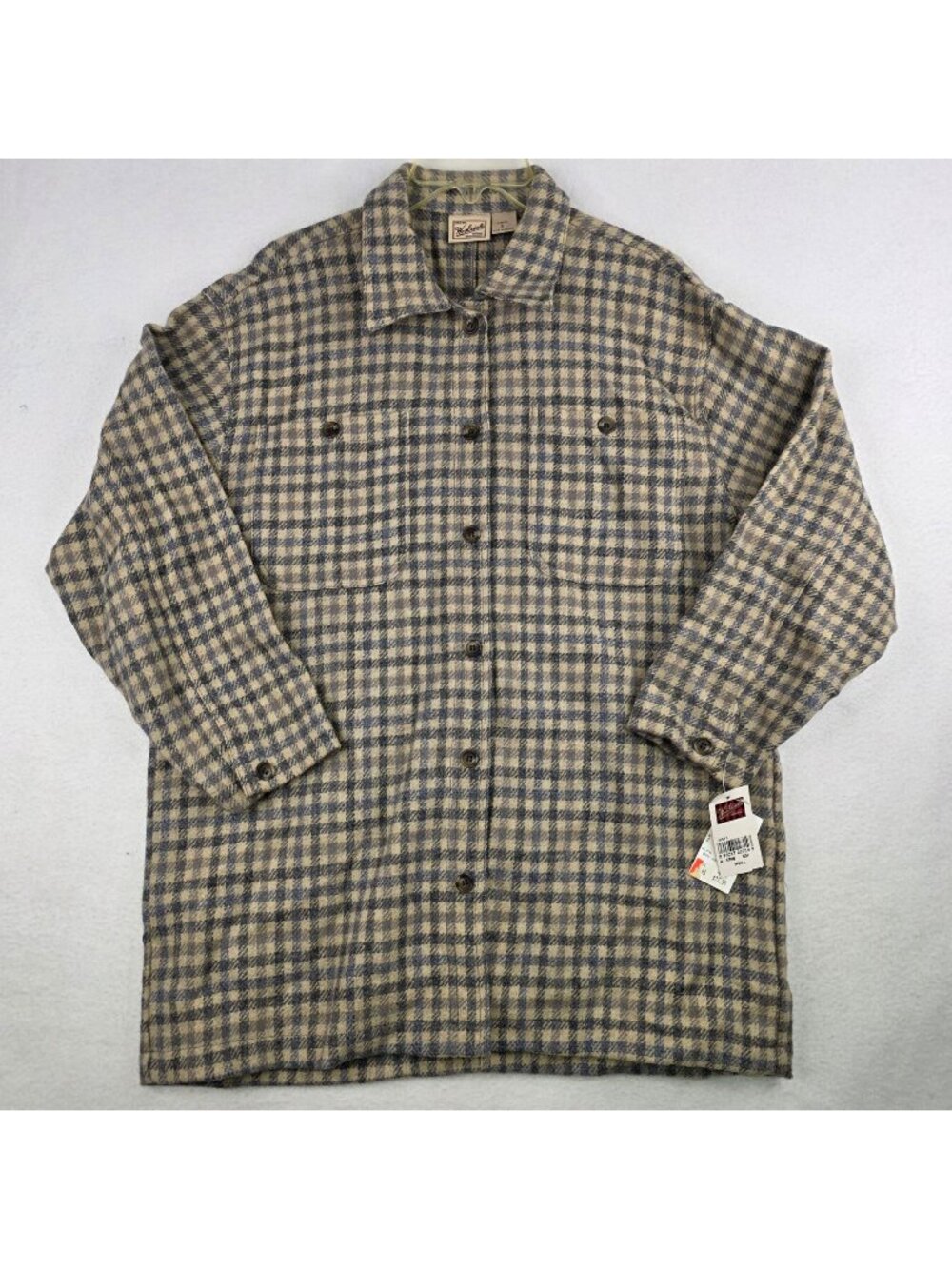 Vintage Woolrich Checkered Wool Shirt Jacket S Tan Casual Oversized Outdoor Camp